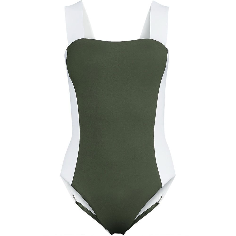 Land's End wide strap square neck ultra high leg one piece swimsuit rich olive